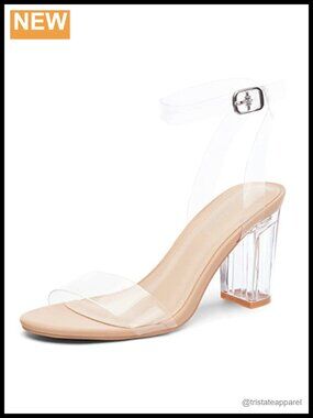 Clear Chunky Heeled Sandals Ankle Strap Block Heels